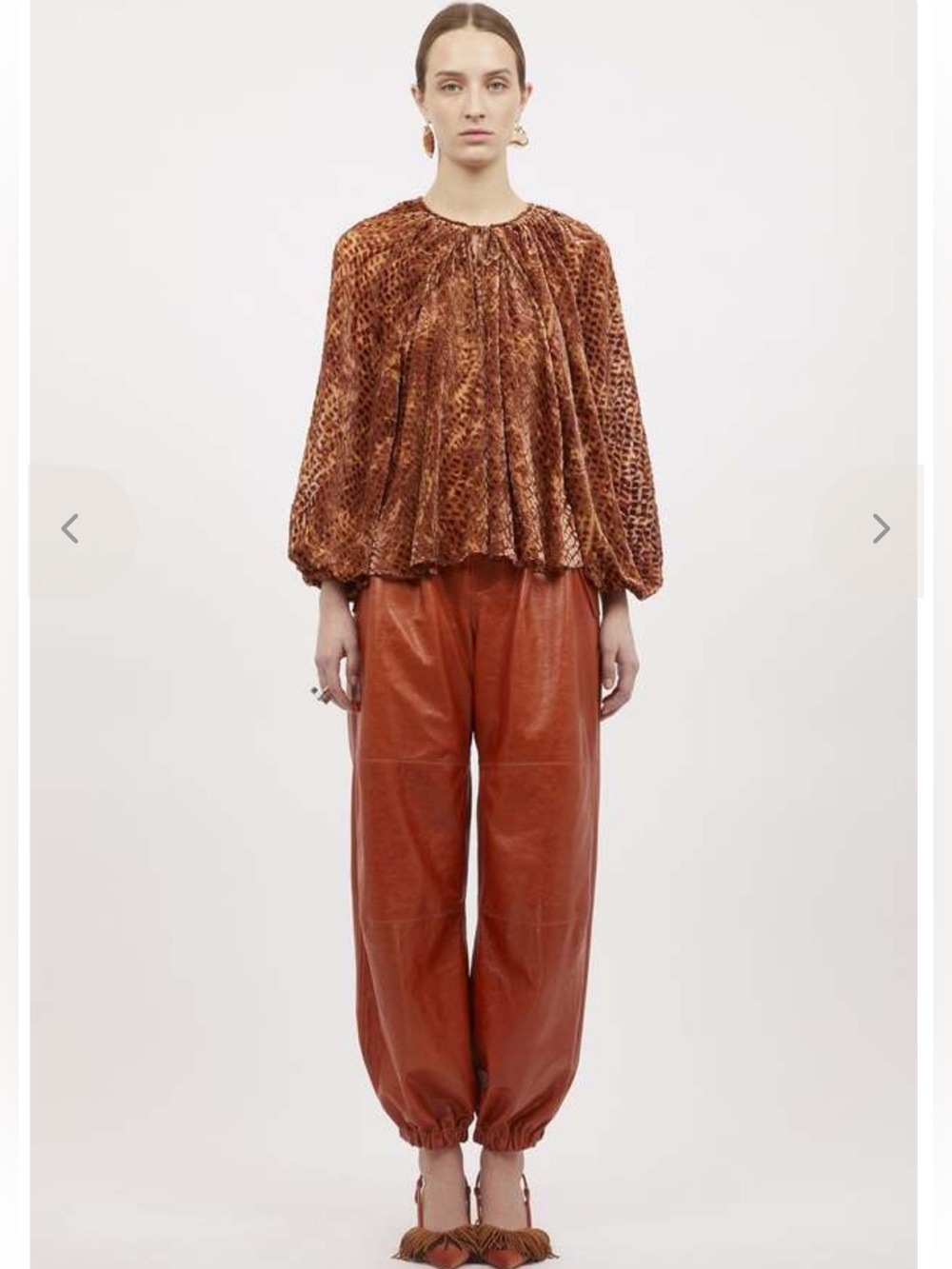 ULLA JOHNSON Pauline‎ Blouse Sienna Peasant Burnt Orange Velvet Long Sleeves